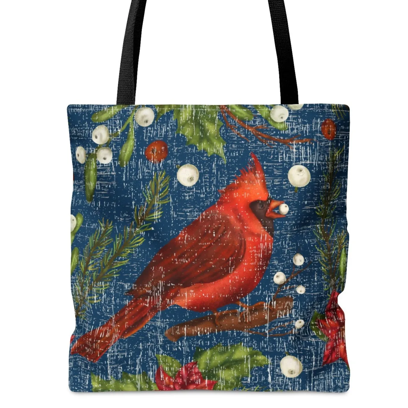 Cardinal on Blue Background Large Tote: Elegant Bird Design