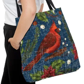 Cardinal on Blue Background Large Tote: Elegant Bird Design