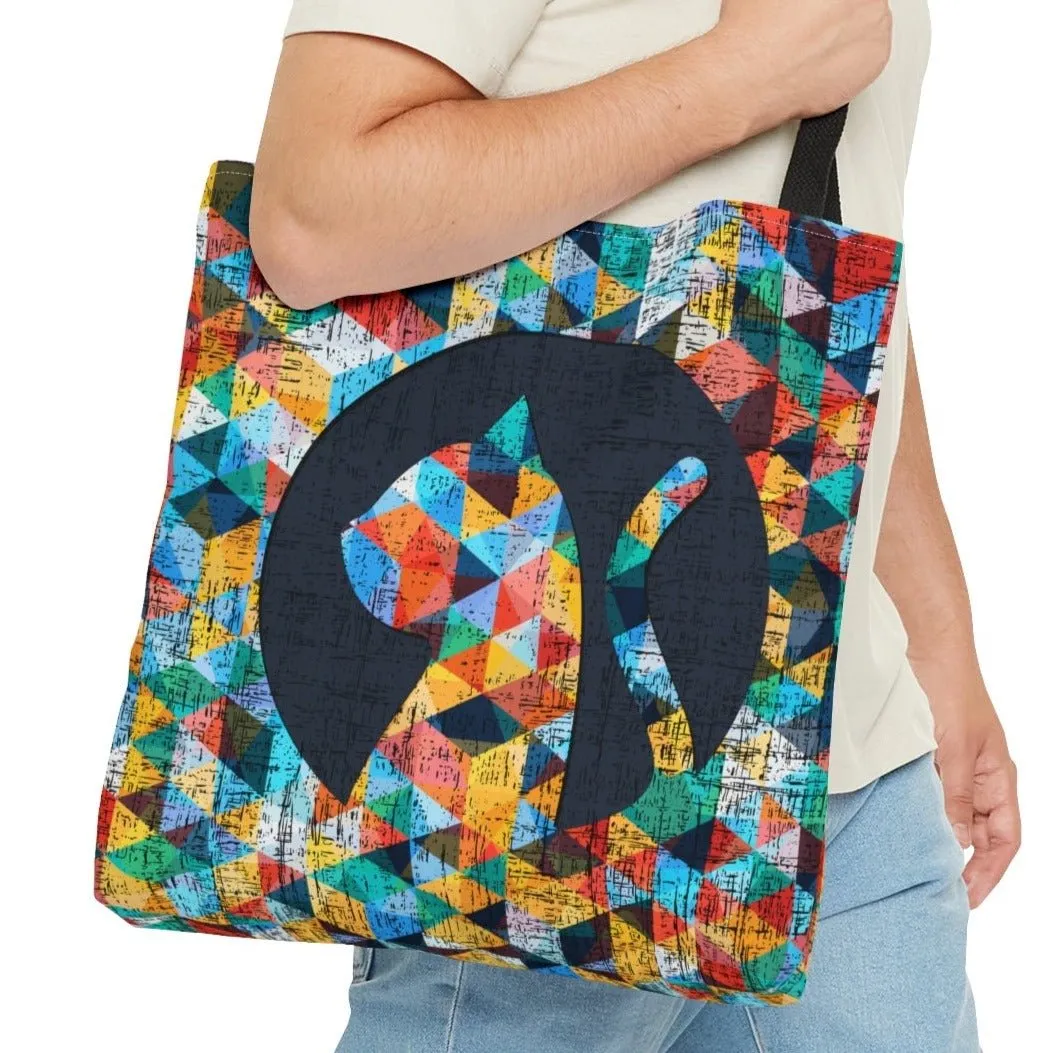Cat Silhouette on Bright Geometric Background Large Tote Bag - Stylish Feline-Inspired Accessory