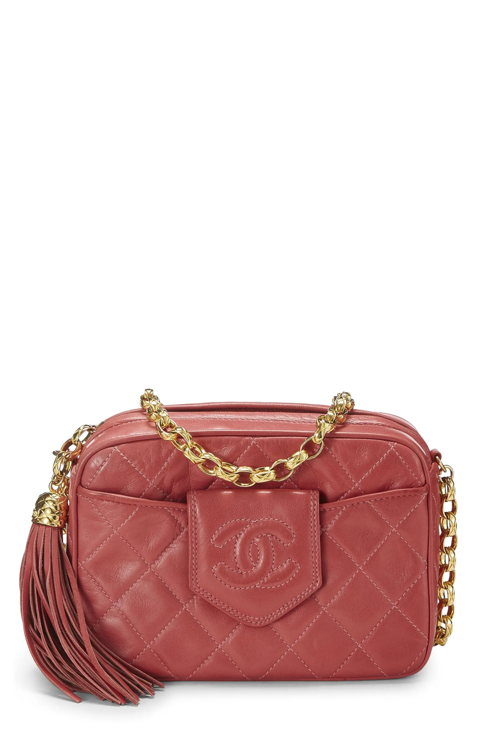 Chanel,  Pink Lambskin Diamond 'CC' Tab Camera Bag Mini, Pink