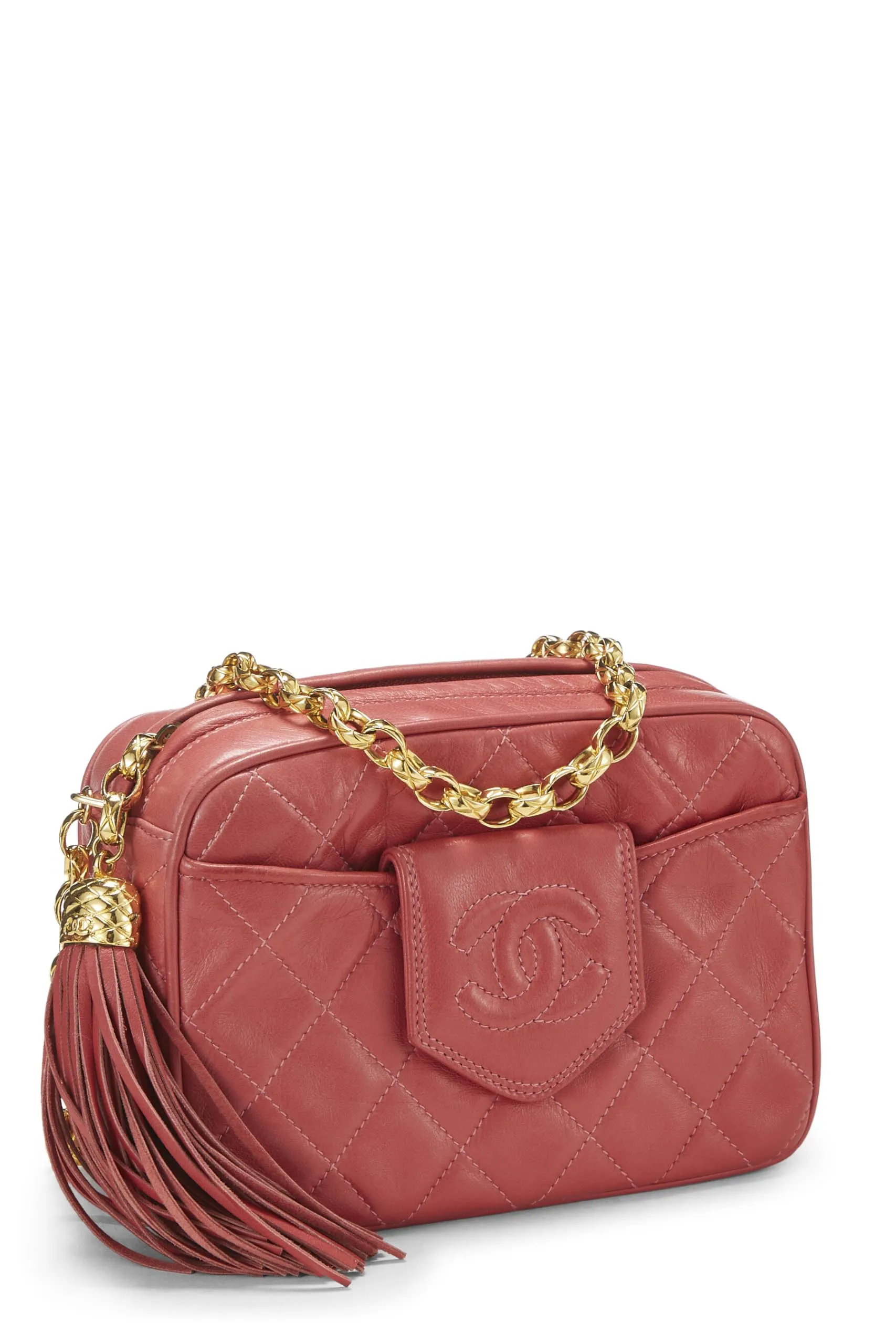 Chanel,  Pink Lambskin Diamond 'CC' Tab Camera Bag Mini, Pink