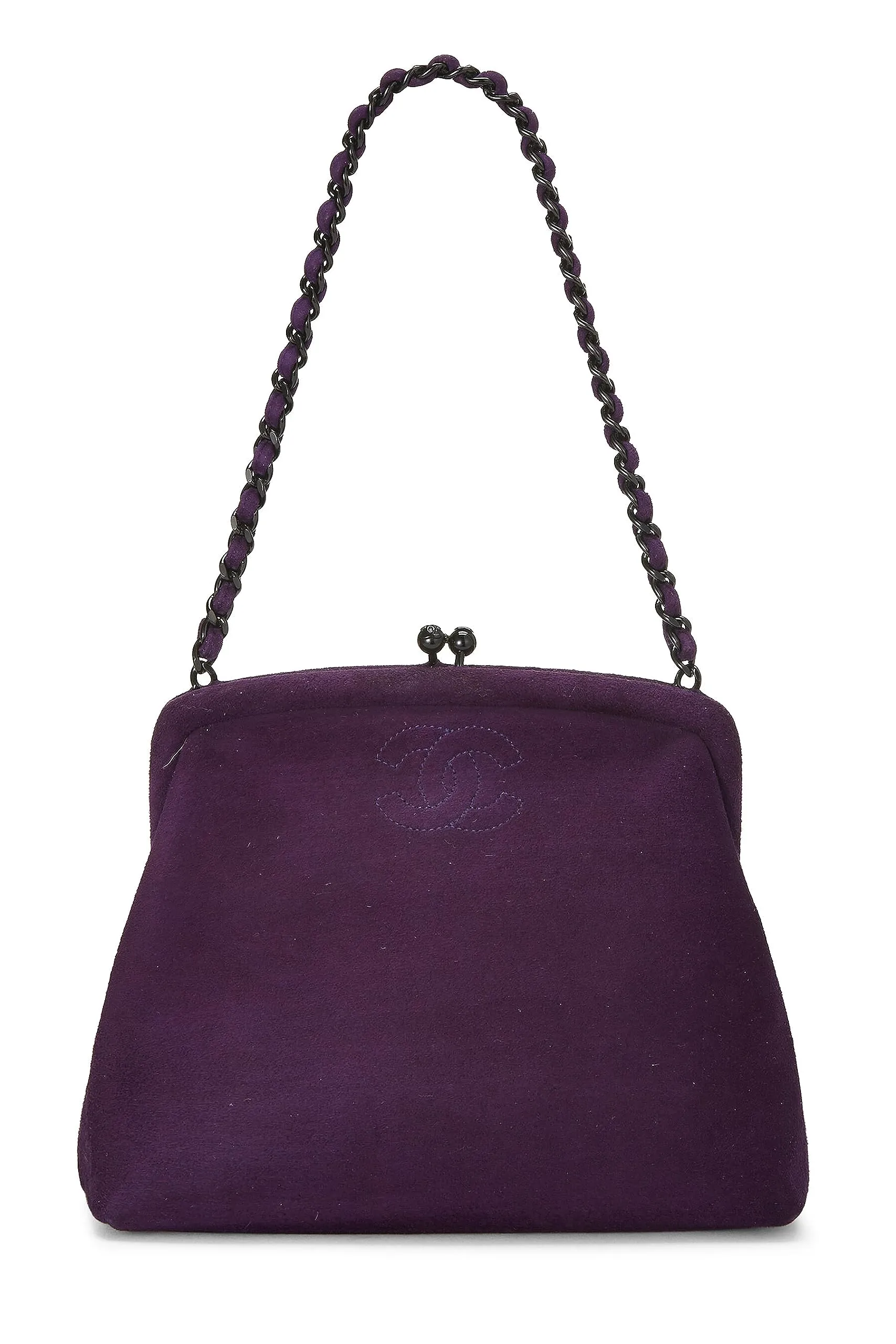 Chanel,  Purple Suede Kiss Lock Mini Bag, Purple