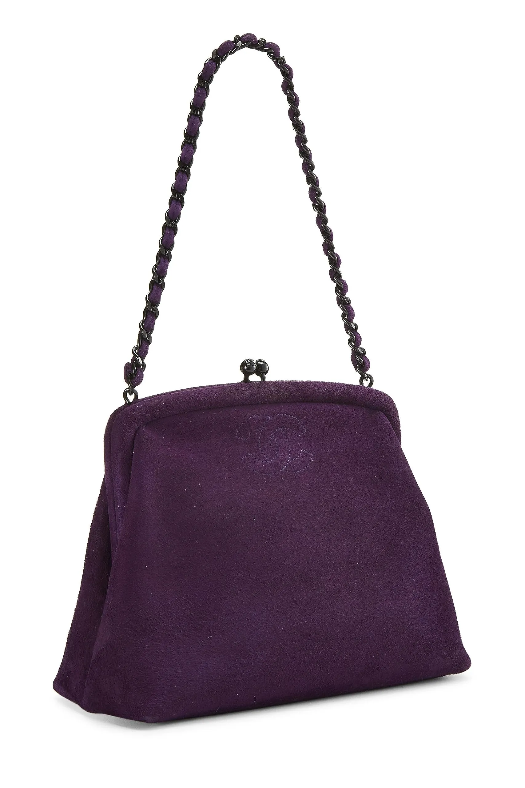 Chanel,  Purple Suede Kiss Lock Mini Bag, Purple