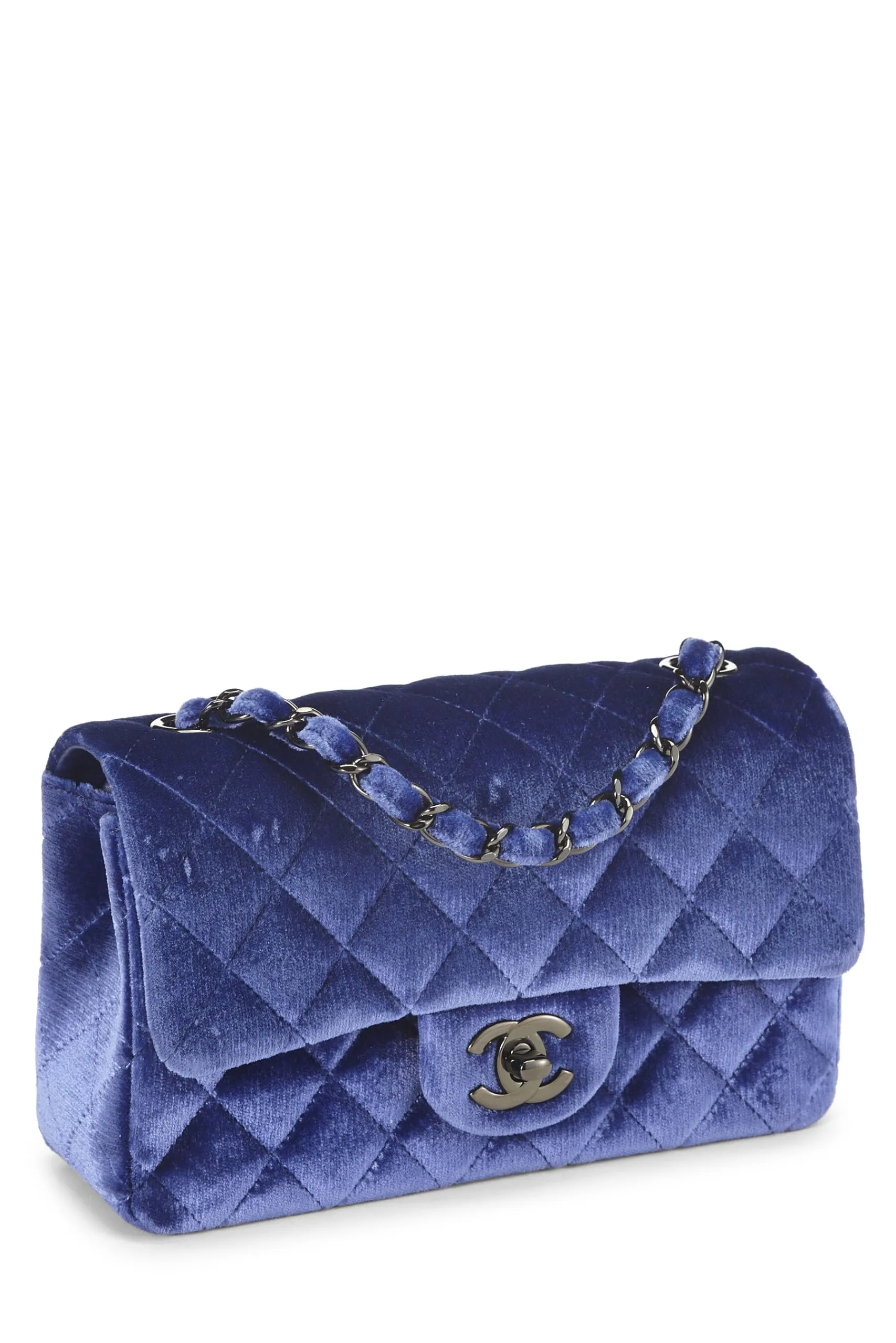 Chanel,  Purple Velvet Rectangular Flap Mini, Navy