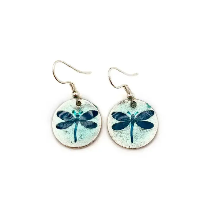 Colorful Pewter Dragonfly Earrings