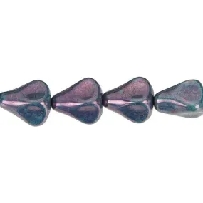 Czech Glass 12 x 10mm Turquoise with Purple Luster Old Style Drop Bead Strand by Raven's Journey