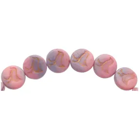 Czech Glass 12mm Pink and Purple Sunset Opaque Mix with Dark Bronze Wash Coin with Bird Bead Strand by Raven's Journey