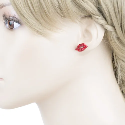 Fun Adorable Sparkling Lip Design Charm Stud Post Fashion Earrings E1202 Red