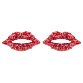 Fun Adorable Sparkling Lip Design Charm Stud Post Fashion Earrings E1202 Red