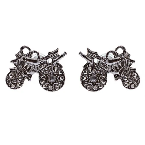 Fun Speedy Motorcycle Crystal Rhinestone Fashion Small Stud Earrings Hematite