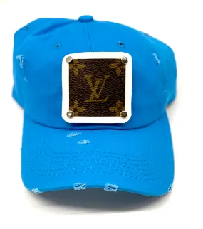 GG15 - Bright Blue Distressed Dad Hat White/Silver