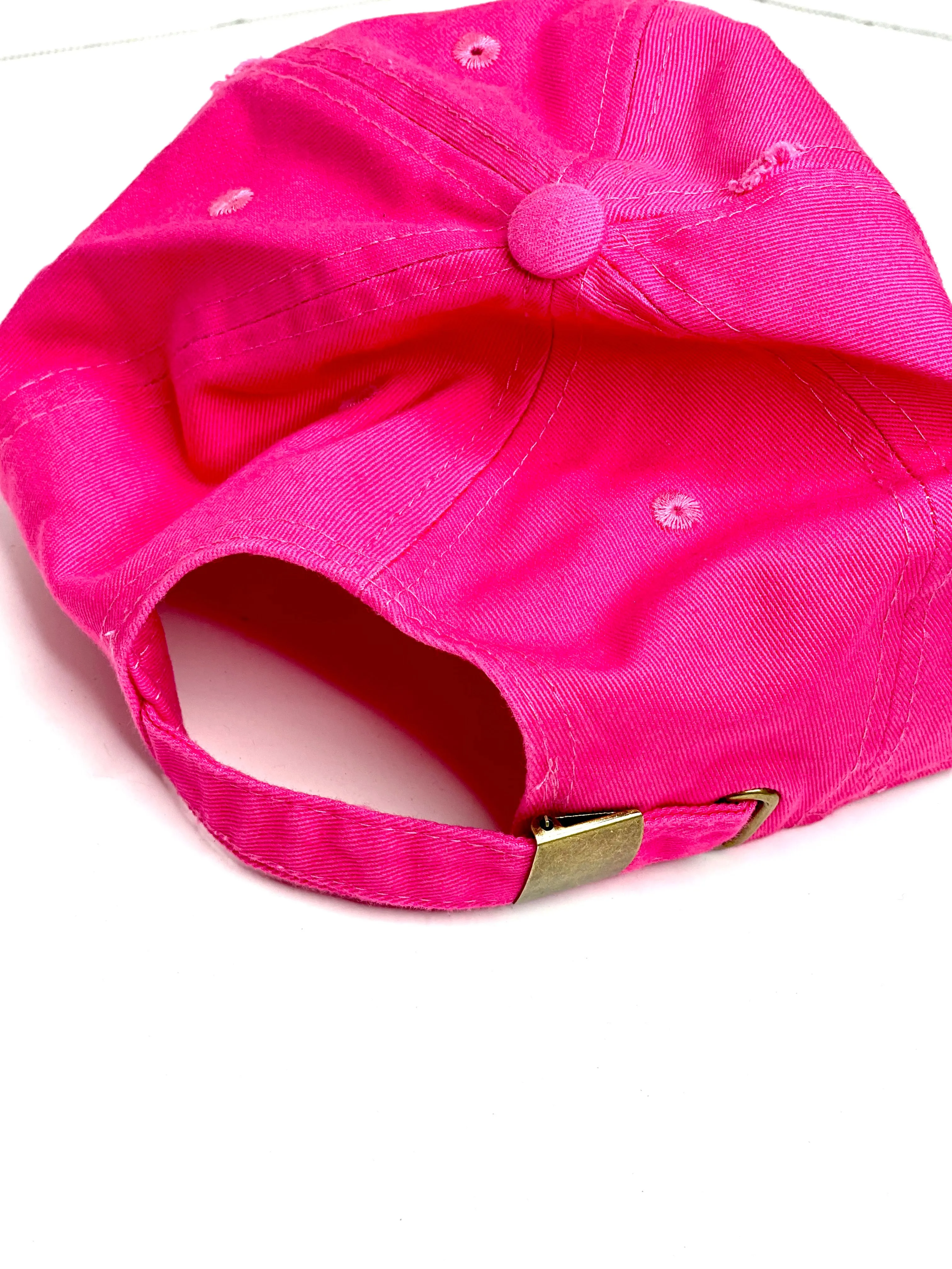 GG8 - bright Pink Distressed Dad Hat Black/Antique
