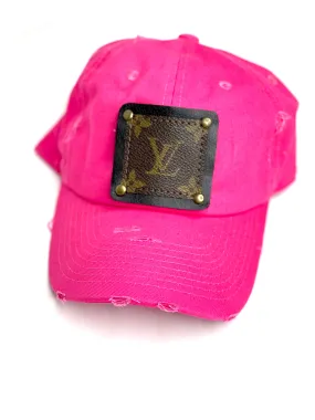 GG8 - bright Pink Distressed Dad Hat Black/Antique