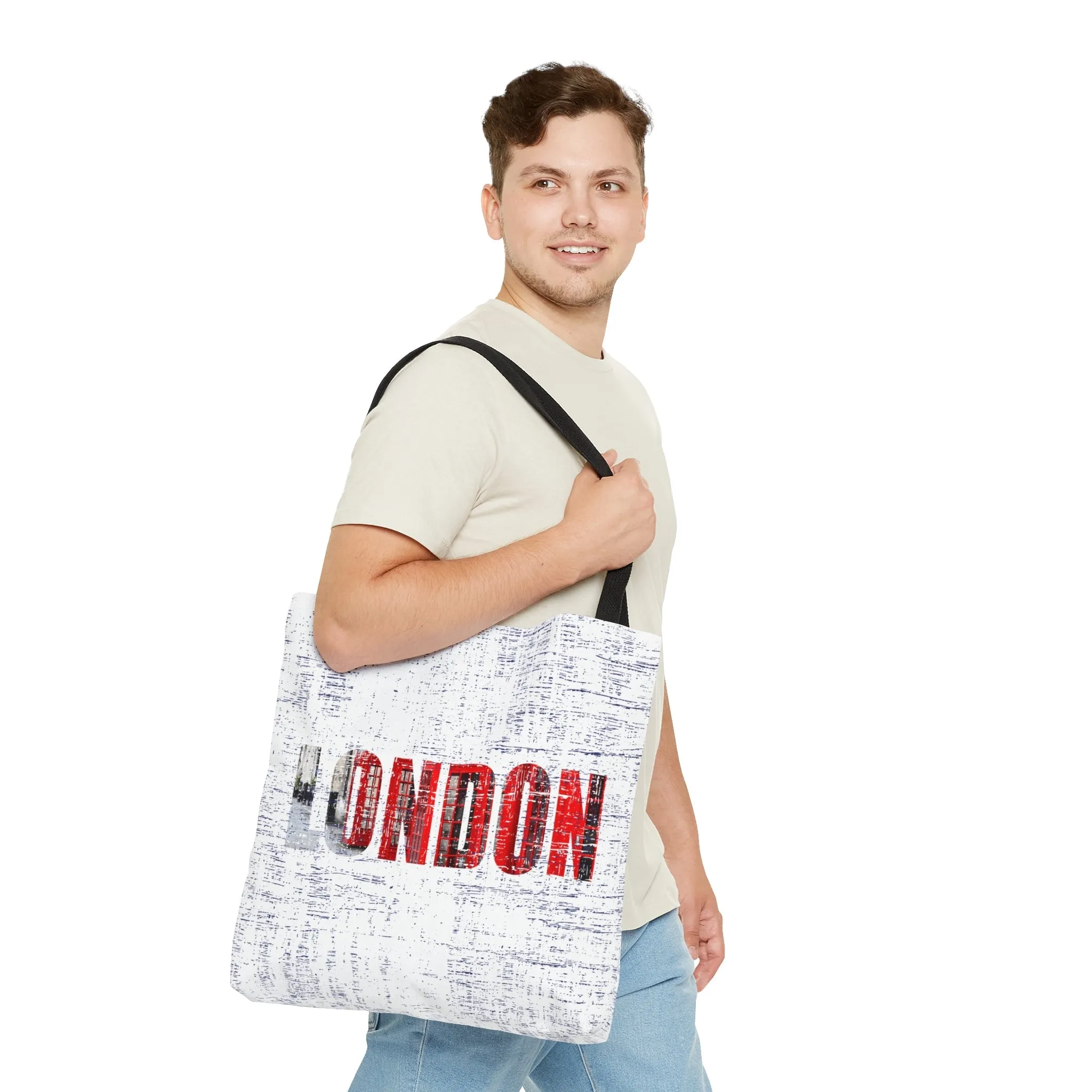 London Red on White Large Tote Bag - Stylish British-Themed Fashion Accessory