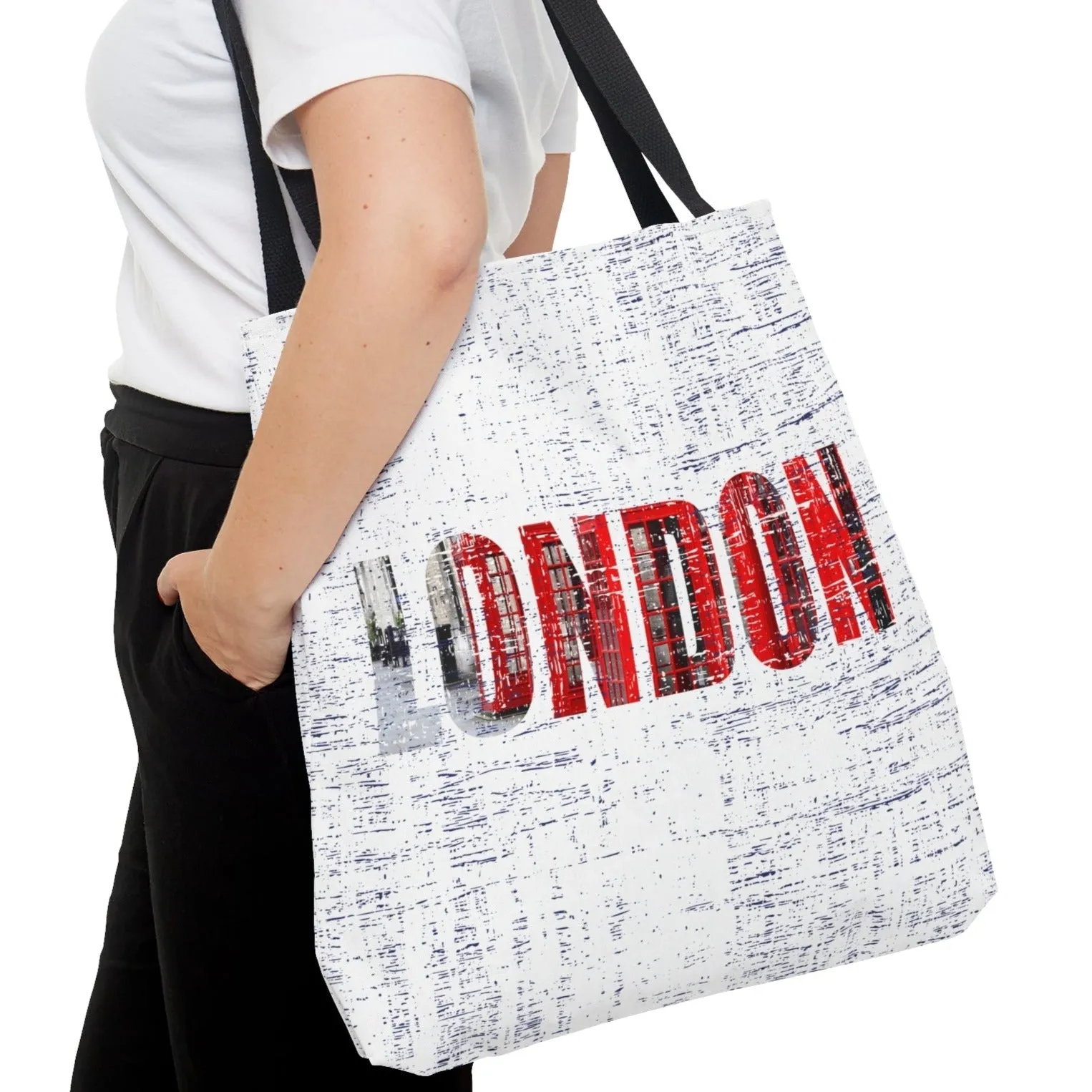 London Red on White Large Tote Bag - Stylish British-Themed Fashion Accessory