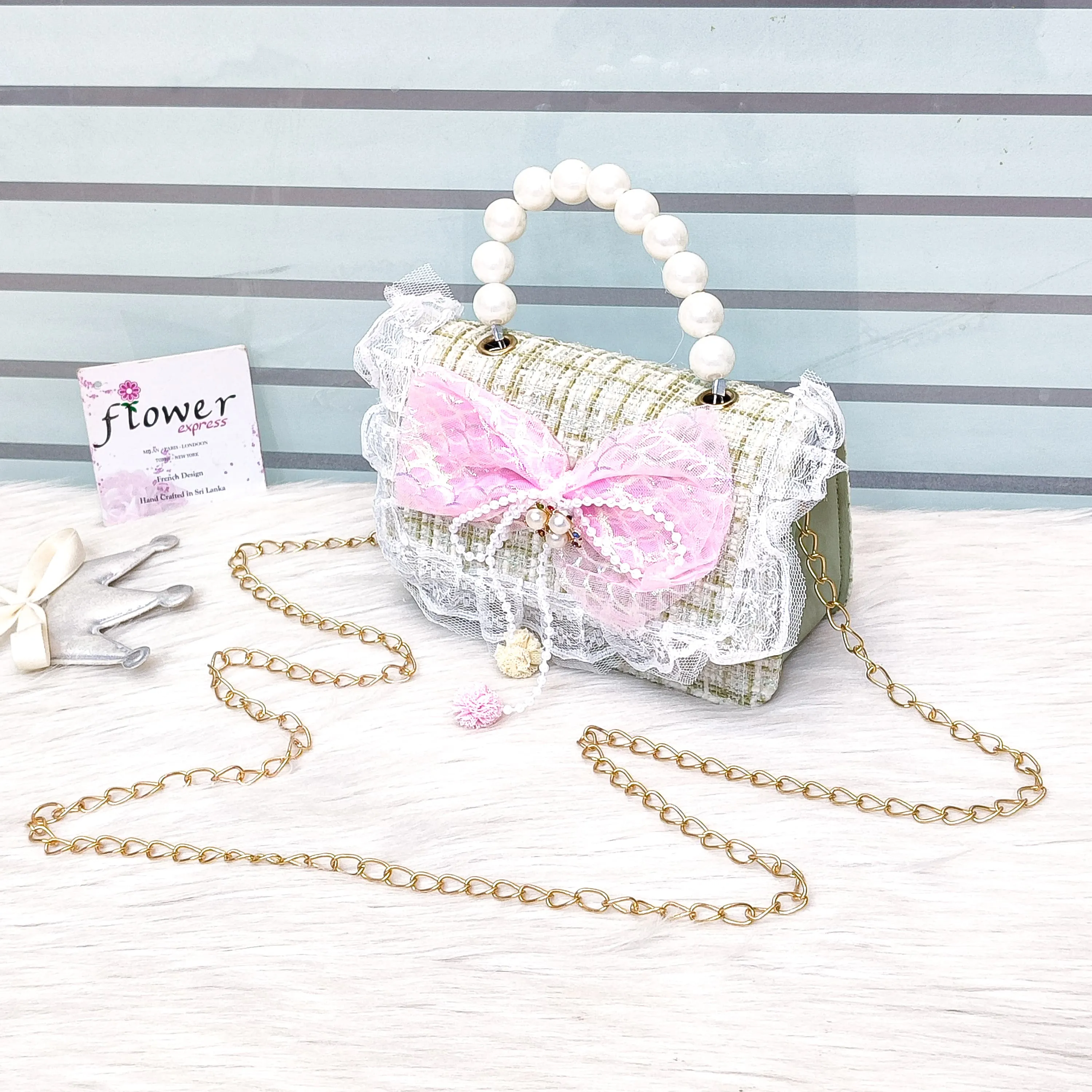 Mini Size Jute Pearl Bow Bags