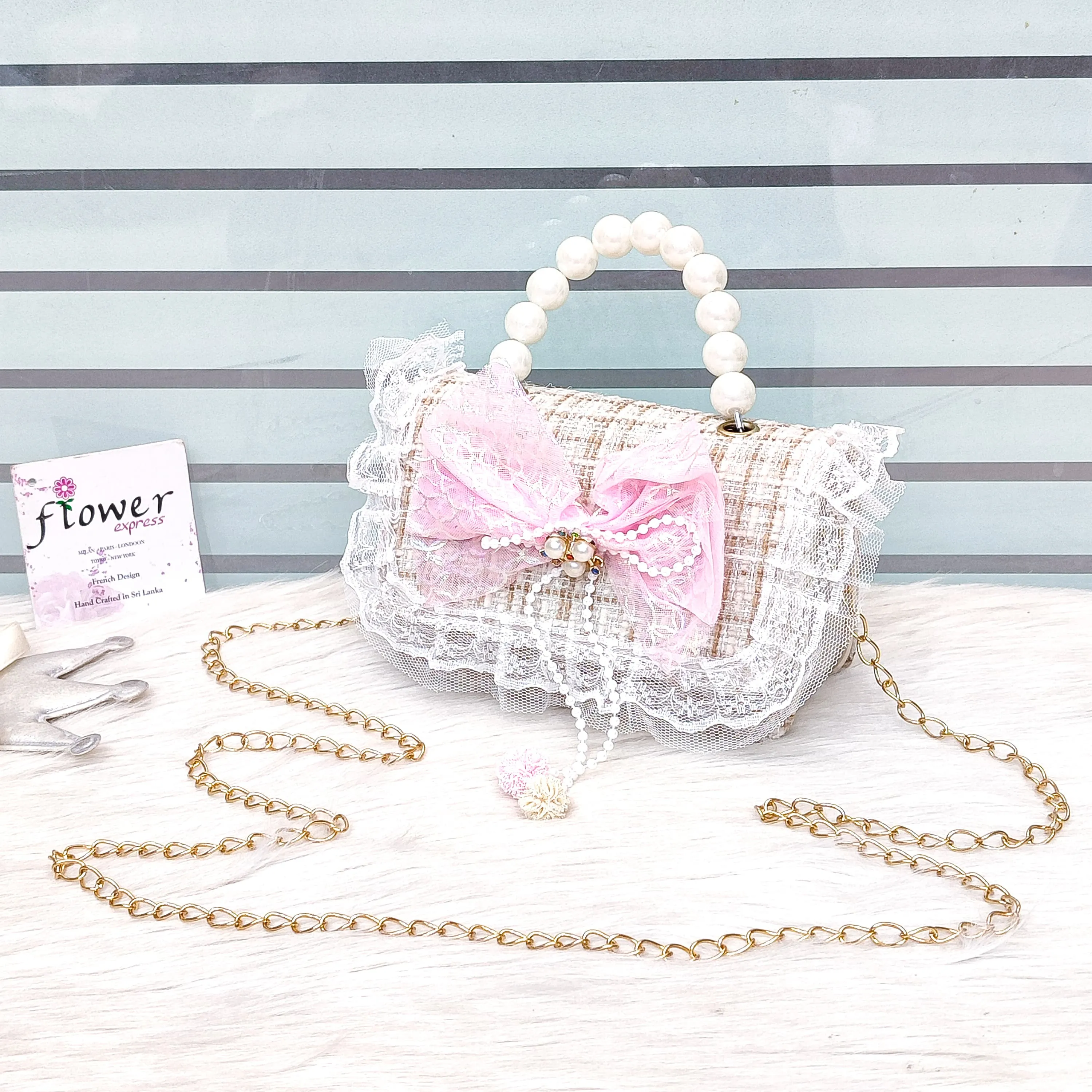 Mini Size Jute Pearl Bow Bags