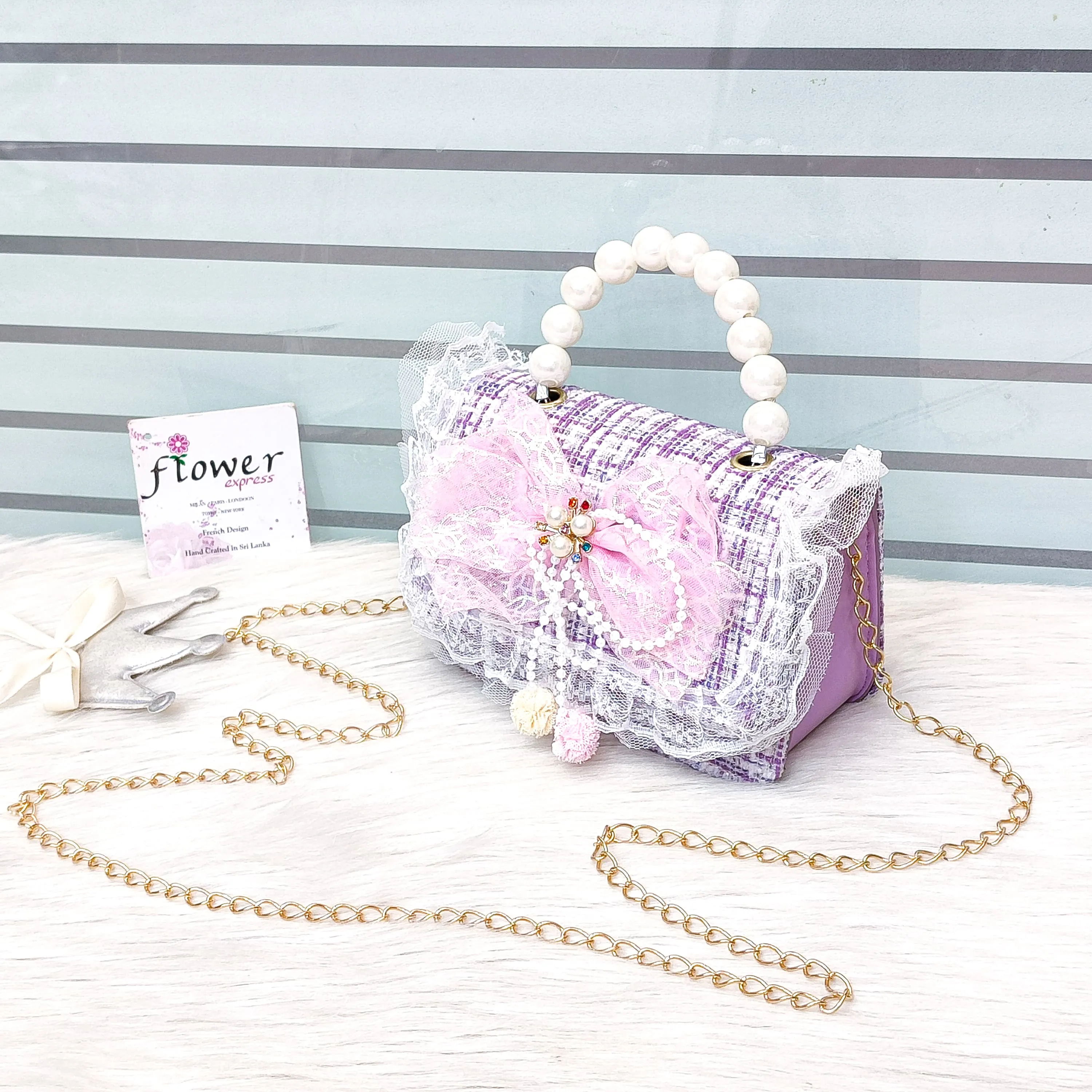 Mini Size Jute Pearl Bow Bags