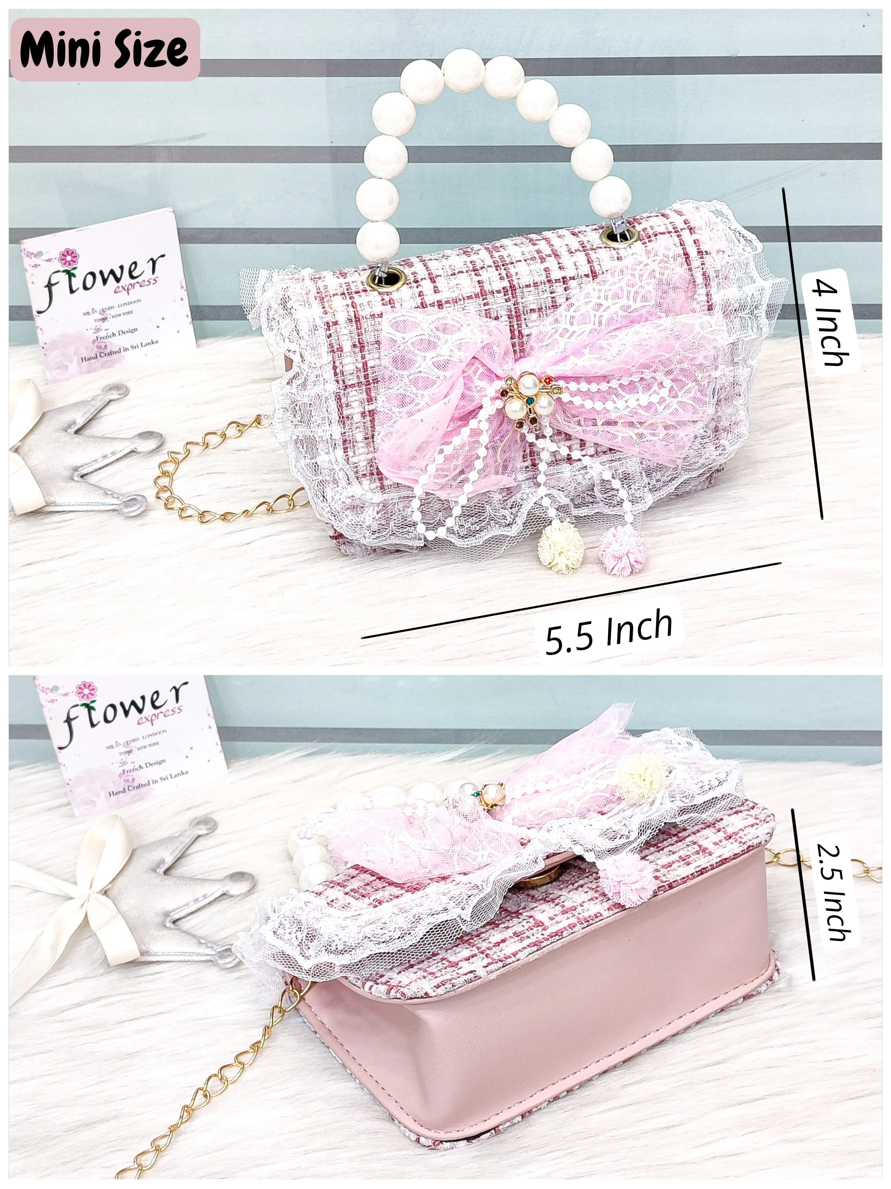 Mini Size Jute Pearl Bow Bags