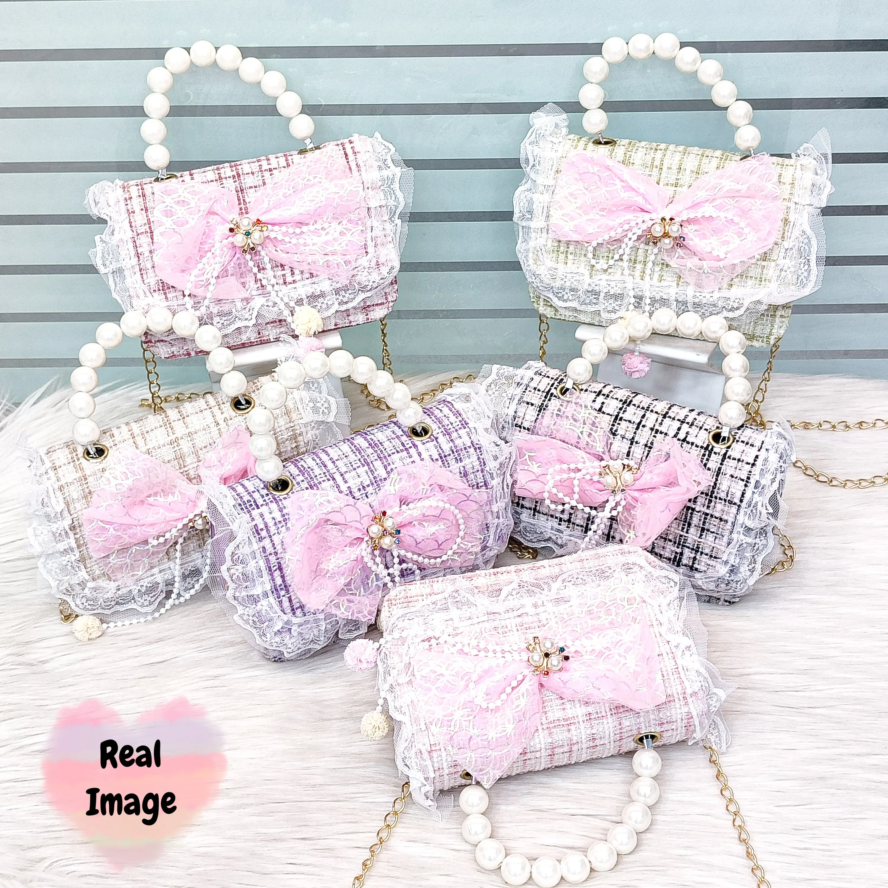 Mini Size Jute Pearl Bow Bags