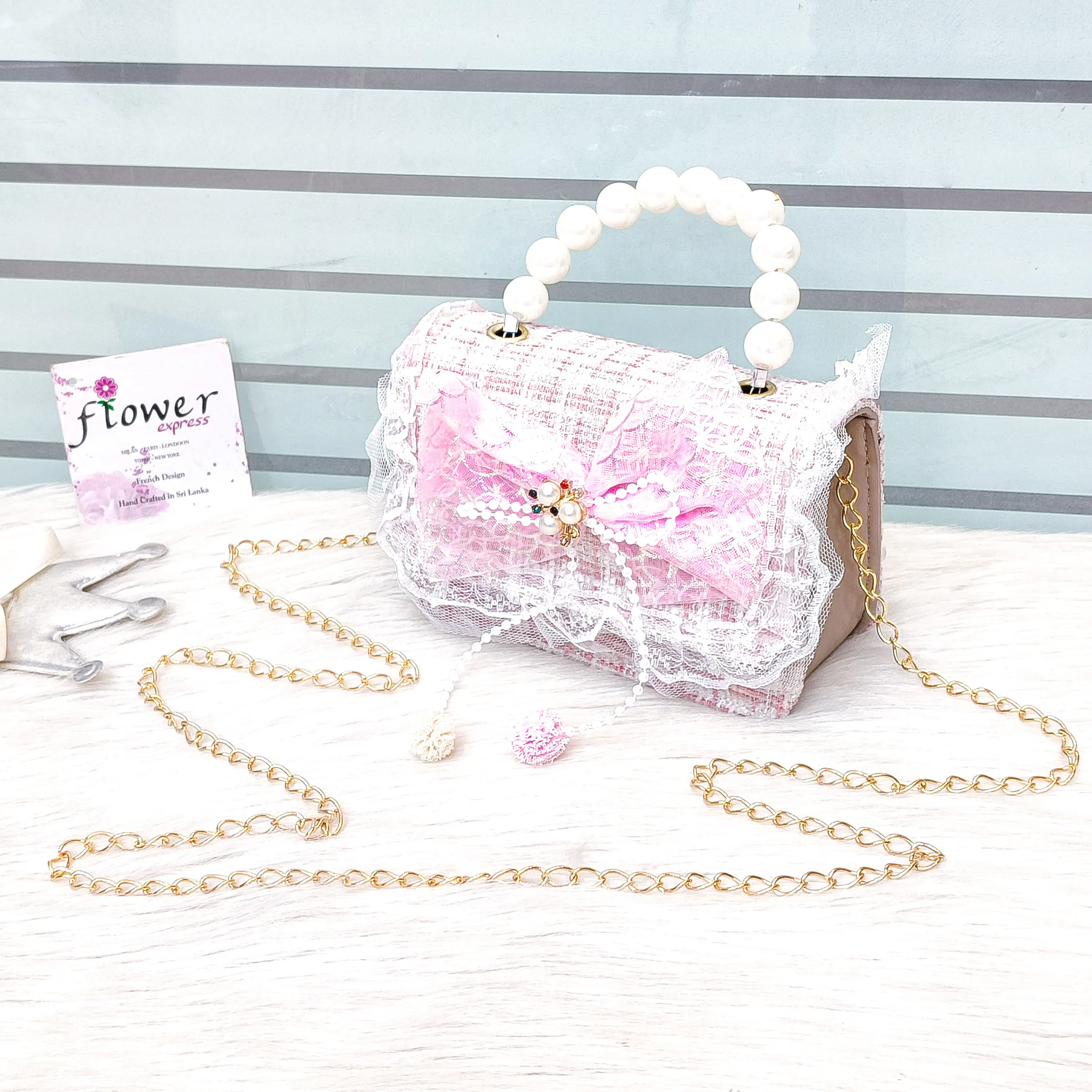 Mini Size Jute Pearl Bow Bags