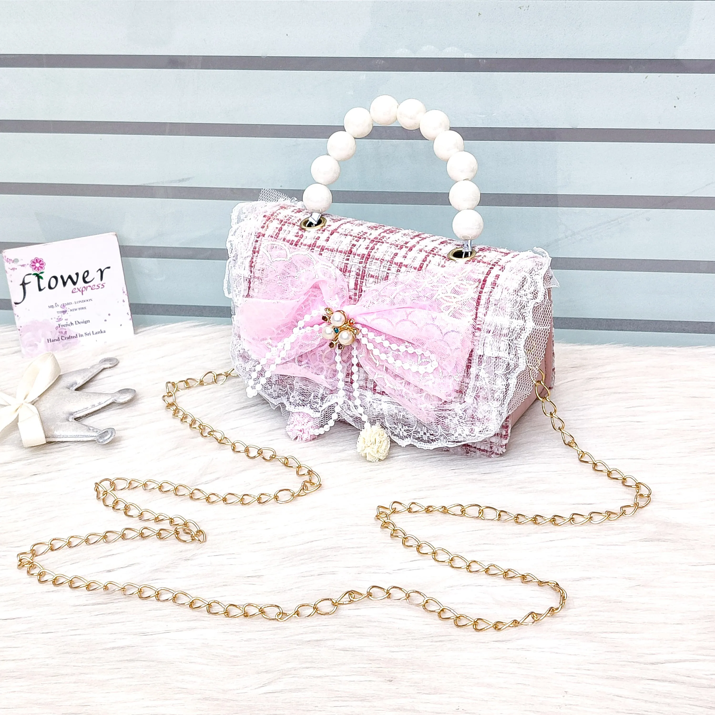 Mini Size Jute Pearl Bow Bags