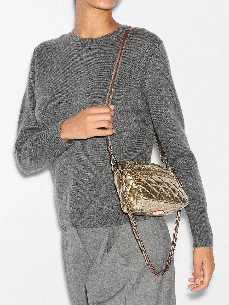 MZ Wallace Mini Crosby in Antique Gold Metallic Oxford