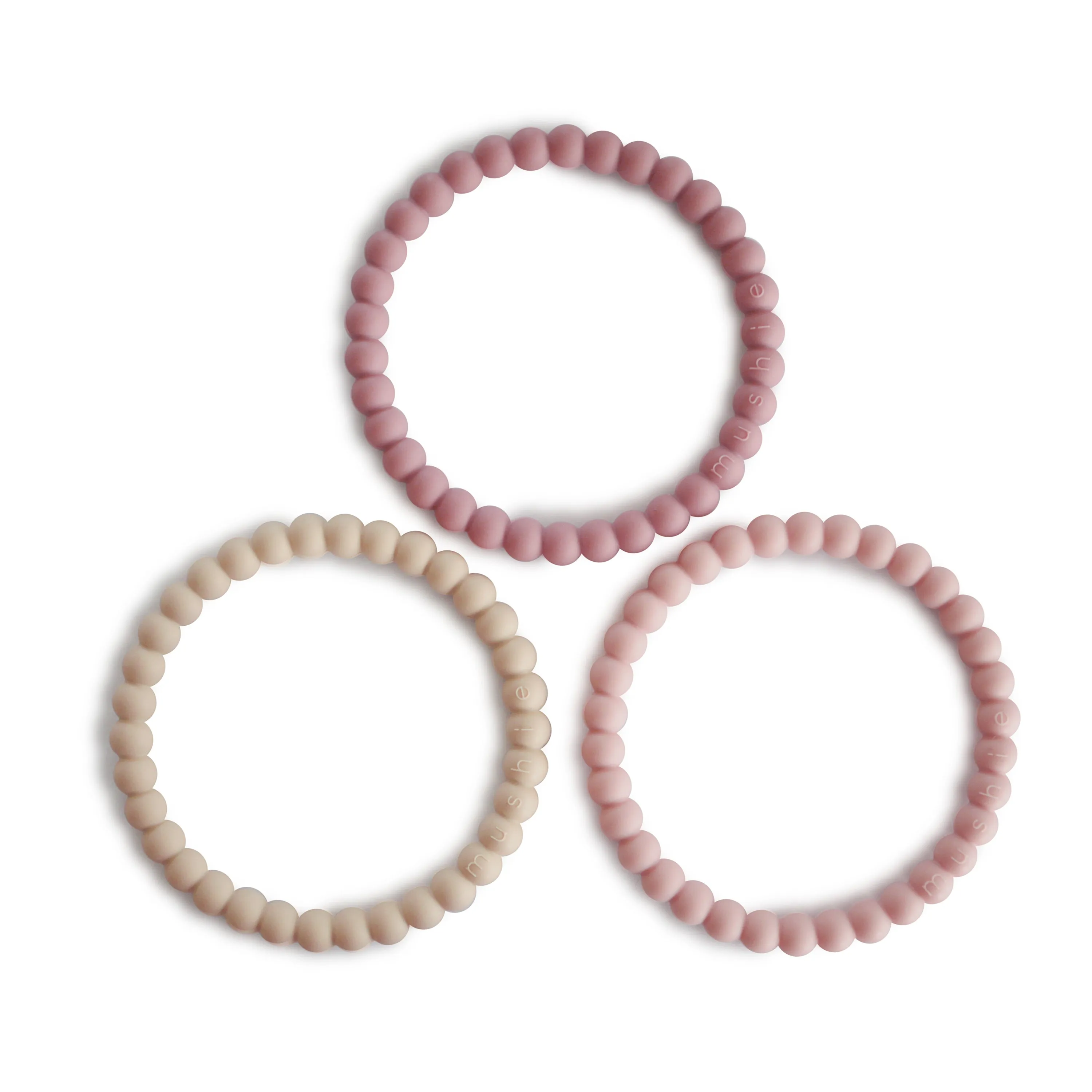 Pearl Teething Bracelet 3-pack (Linen/Peony/Pale Pink)