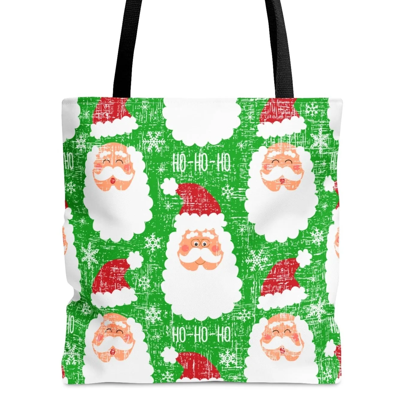 Santa Pattern on Christmas Green Large Tote Bag: Festive Holiday Carryall