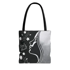 Simply Ethereal Black Tote Bag - Elegant Floral & Woman’s Silhouette, Artistic Aesthetic Canvas Bag for Work, Shopping, Casual Outings & Everyday Use