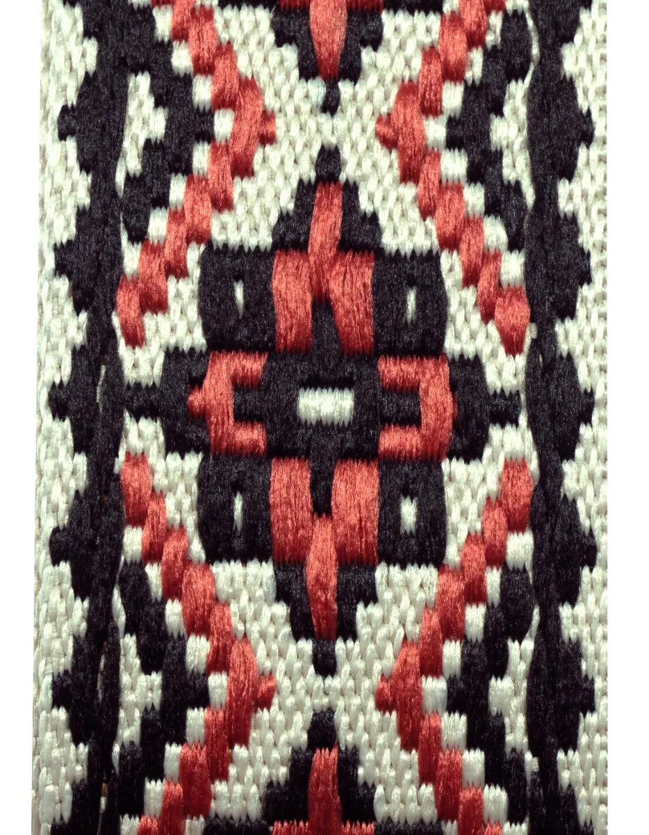 TGI Guitar Strap Woven Cotton. Vegan Fittings. Red Patterned