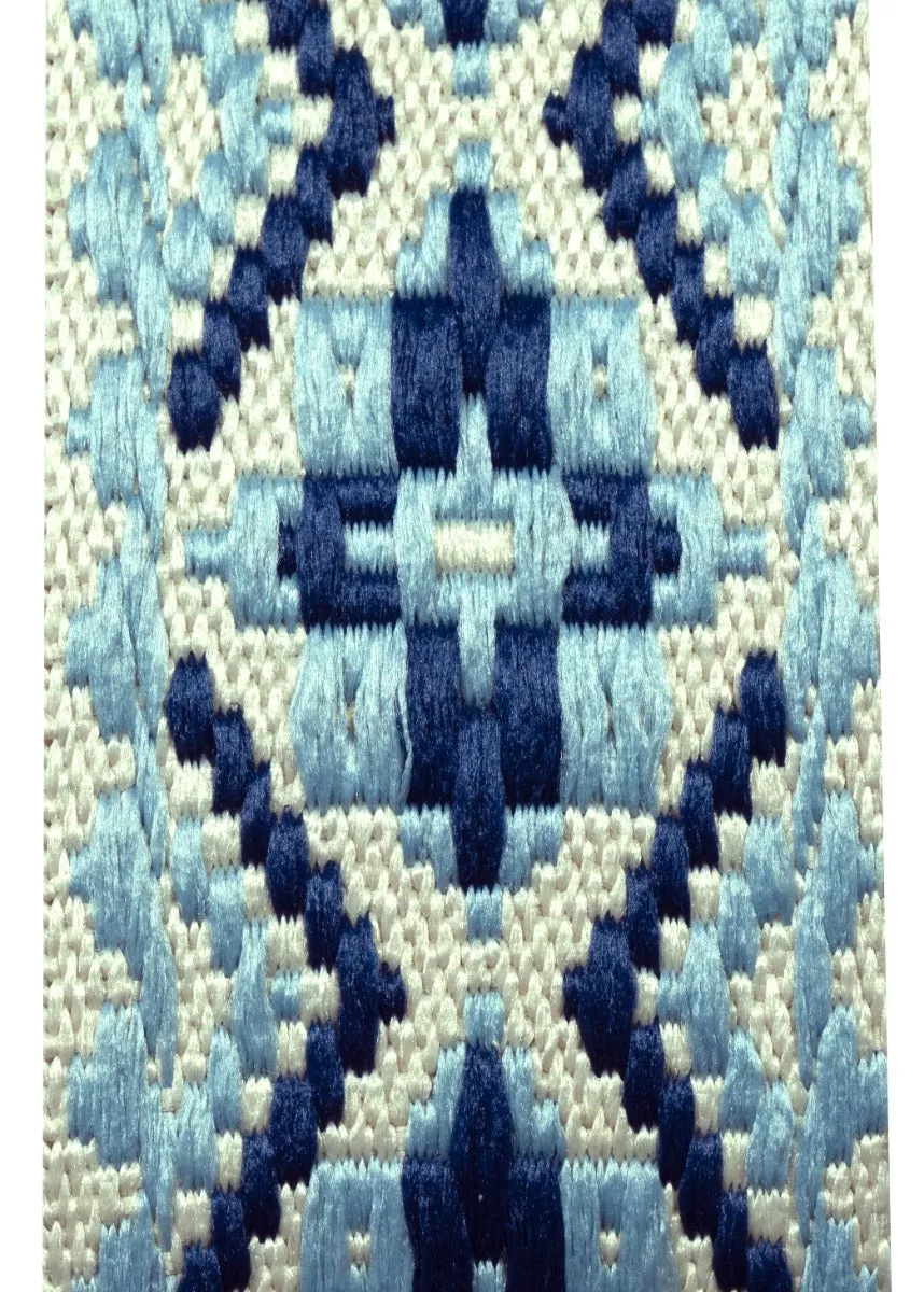 TGI Guitar Strap Woven Cotton. Vegan Fittings. Royal Blue Patterned